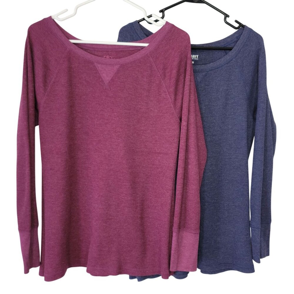 LOT of Old Navy Women's Long Sleeve Waffle Knit Tops XL Purple & Blue Set